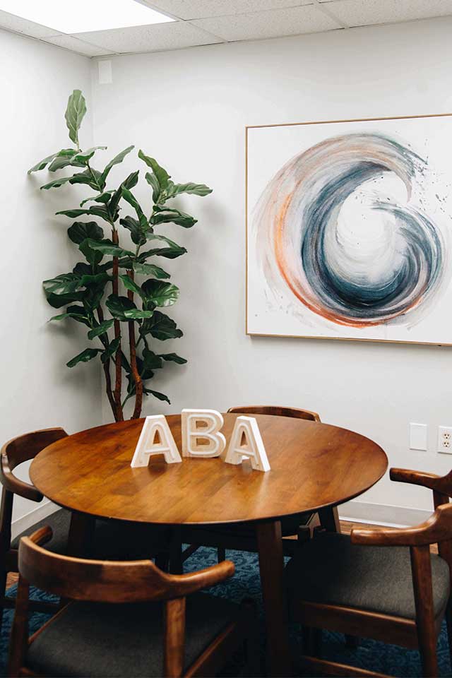 ABA letters on a brown circle table